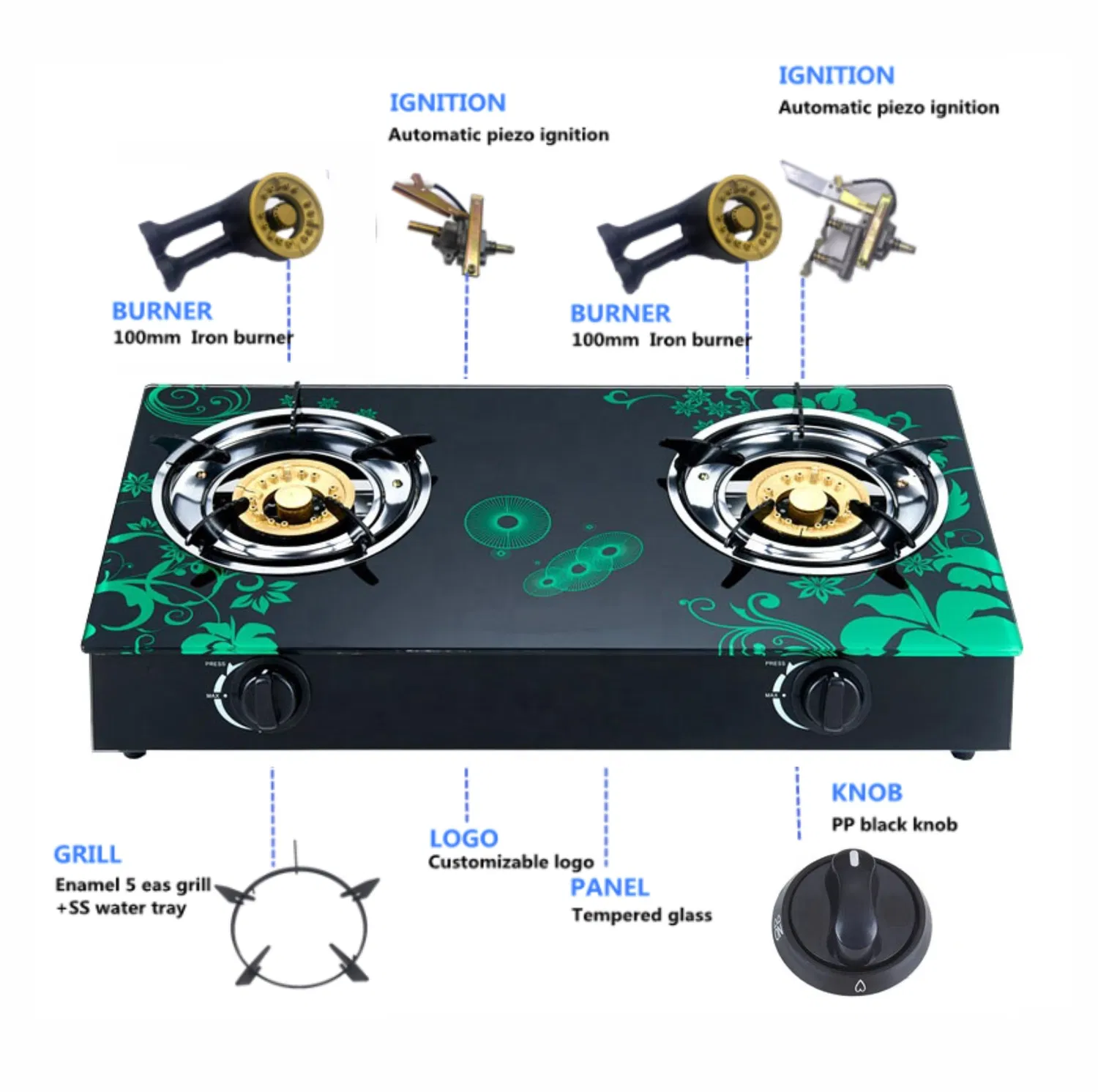 Nouveau Meilleur modèle Commercial Portable imprimé 2 brûleurs dessus de Table aspect délicat cuisinière à gaz